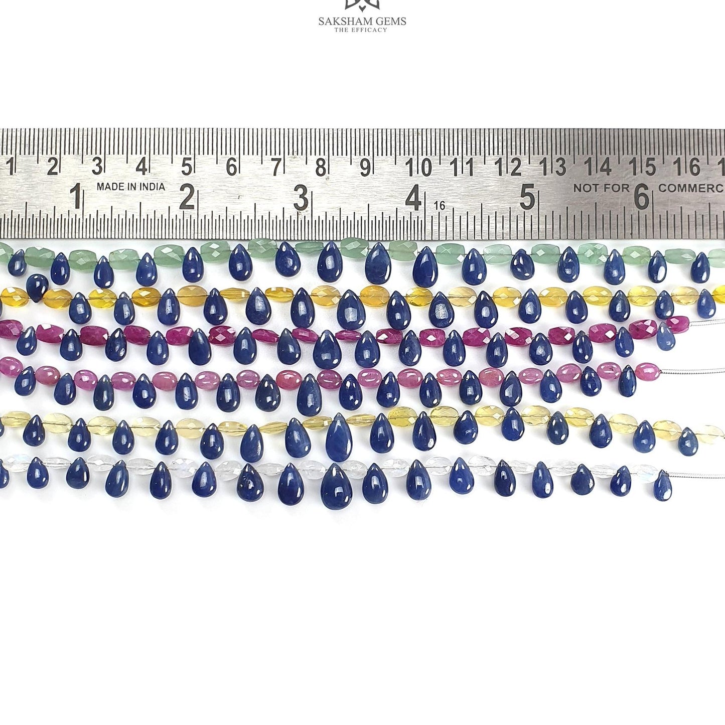 Sapphire Ruby Opal Moonstone Quartz Plain Beads: Natural Untreated Blue Sapphire Teardrop Cushion Plain 6"-7" Beads For Bracelet