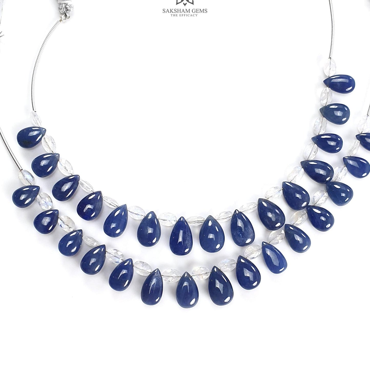 Blue Sapphire Rainbow Moonstone Plain Beads: 67.00cts (Apx) Natural Untreated Sapphire Plain  Teardrop Oval 6" (Apx) Beads 9*6mm - 12*8mm