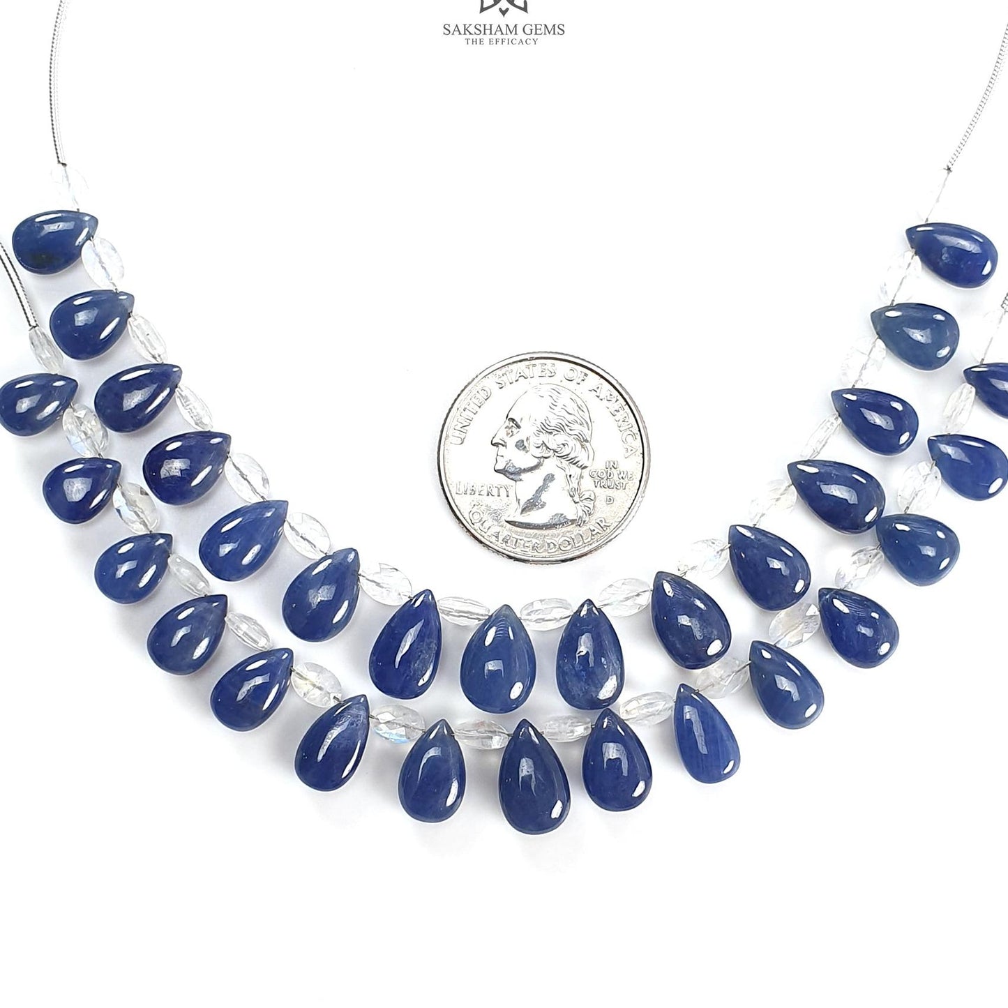 Blue Sapphire Rainbow Moonstone Plain Beads: 67.00cts (Apx) Natural Untreated Sapphire Plain  Teardrop Oval 6" (Apx) Beads 9*6mm - 12*8mm