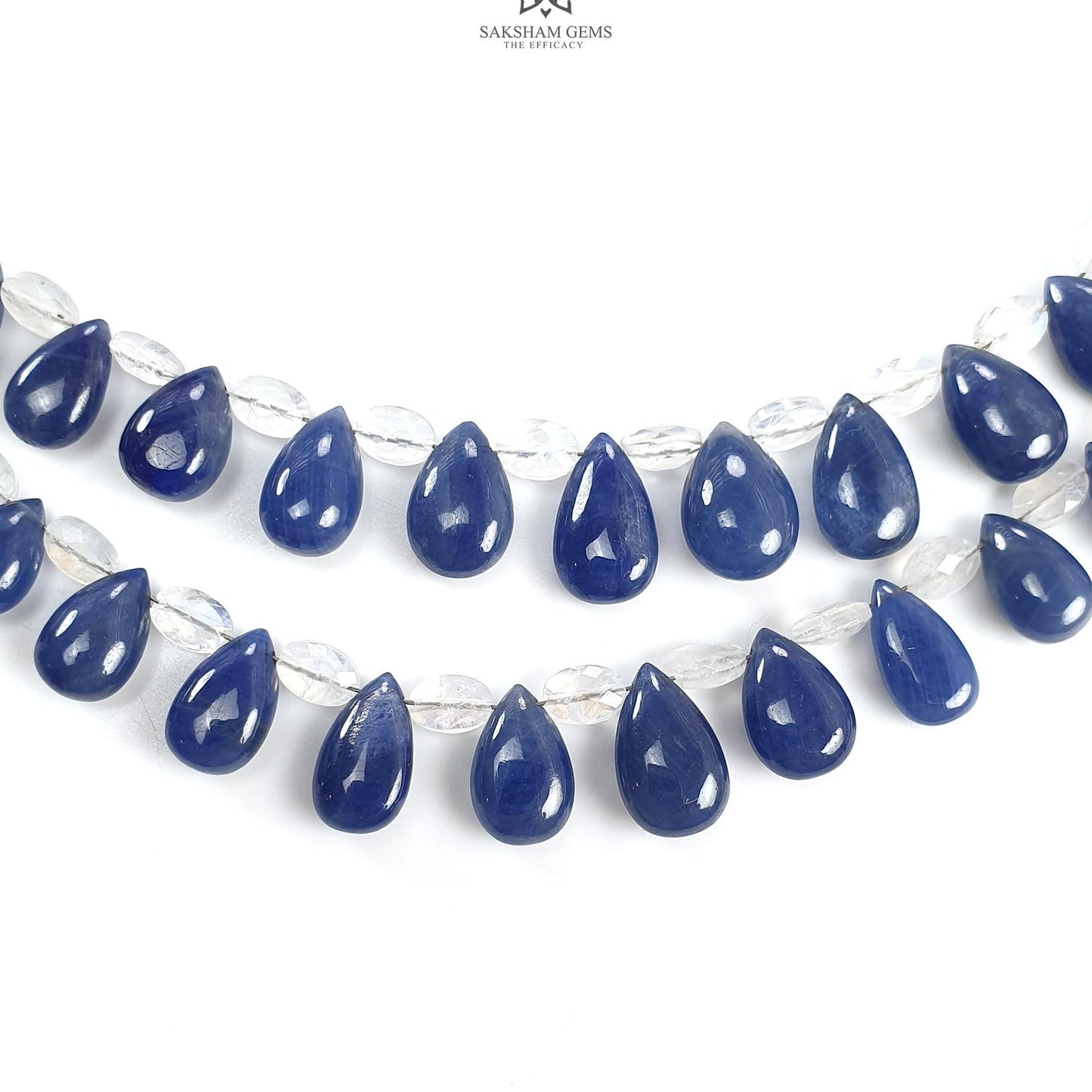 Blue Sapphire Rainbow Moonstone Plain Beads: 67.00cts (Apx) Natural Untreated Sapphire Plain  Teardrop Oval 6" (Apx) Beads 9*6mm - 12*8mm