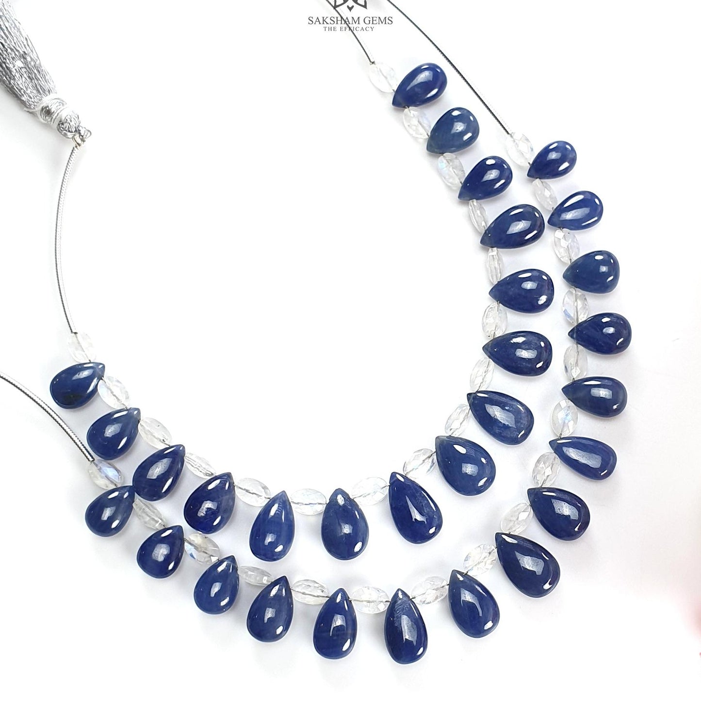 Blue Sapphire Rainbow Moonstone Plain Beads: 67.00cts (Apx) Natural Untreated Sapphire Plain  Teardrop Oval 6" (Apx) Beads 9*6mm - 12*8mm