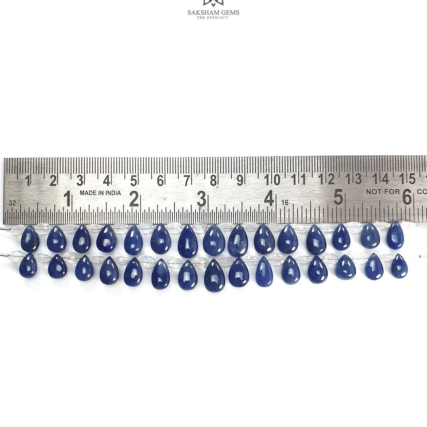 Blue Sapphire Rainbow Moonstone Plain Beads: 67.00cts (Apx) Natural Untreated Sapphire Plain  Teardrop Oval 6" (Apx) Beads 9*6mm - 12*8mm