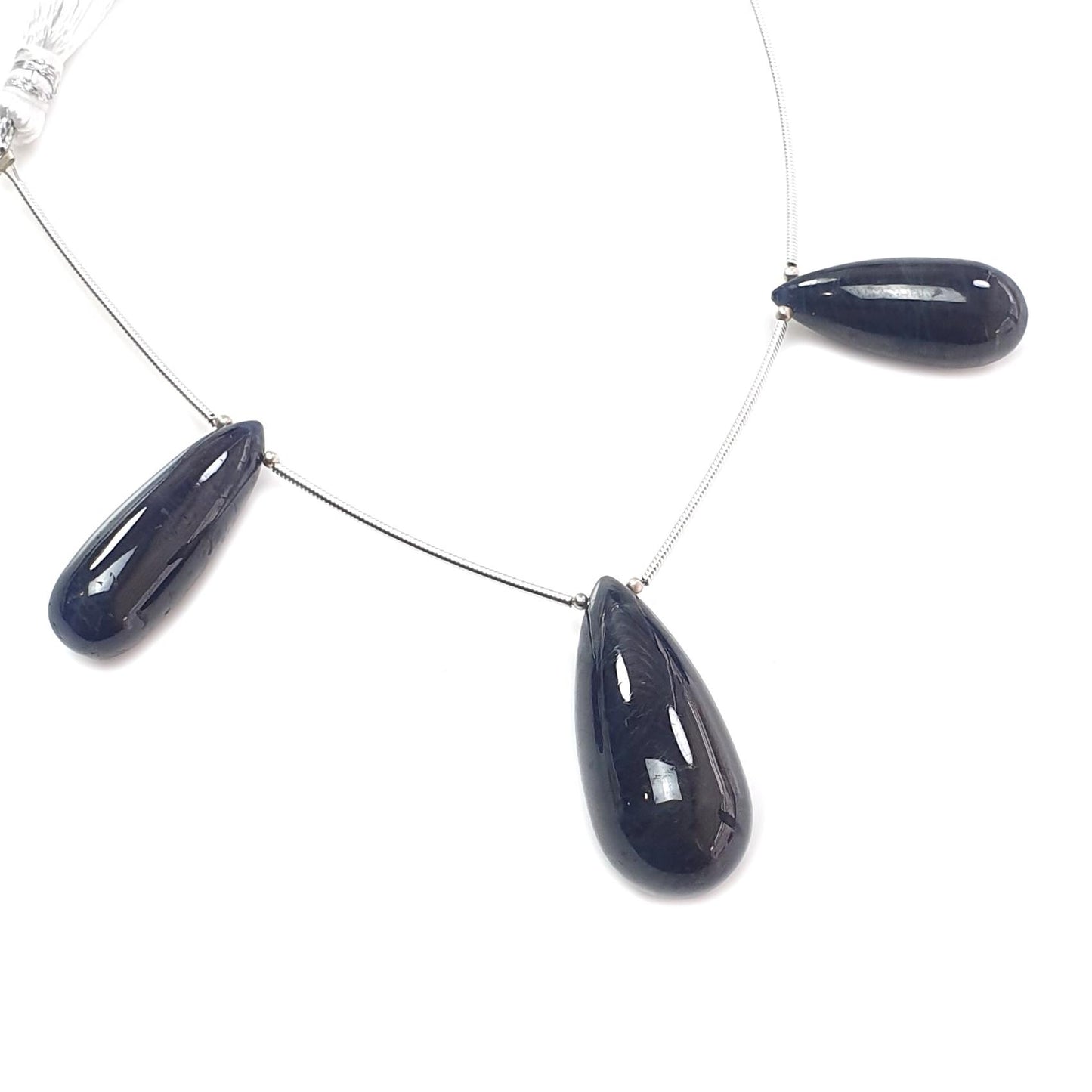 Blue Sapphire Smooth Loose Beads: 128.50cts Natural Untreated Sapphire Plain Teardrops 925 Silver Beads 26mm - 32mm September Birthstone