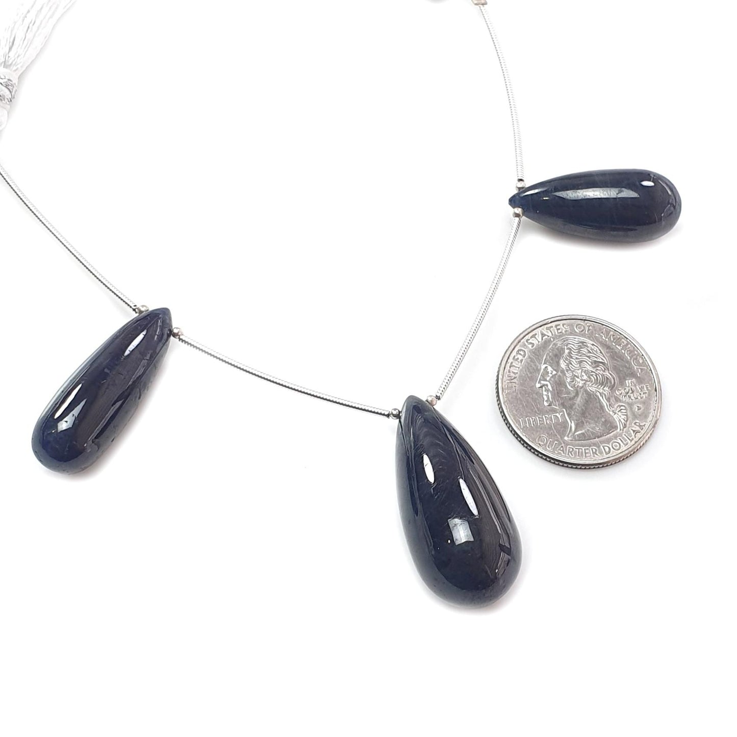 Blue Sapphire Smooth Loose Beads: 128.50cts Natural Untreated Sapphire Plain Teardrops 925 Silver Beads 26mm - 32mm September Birthstone