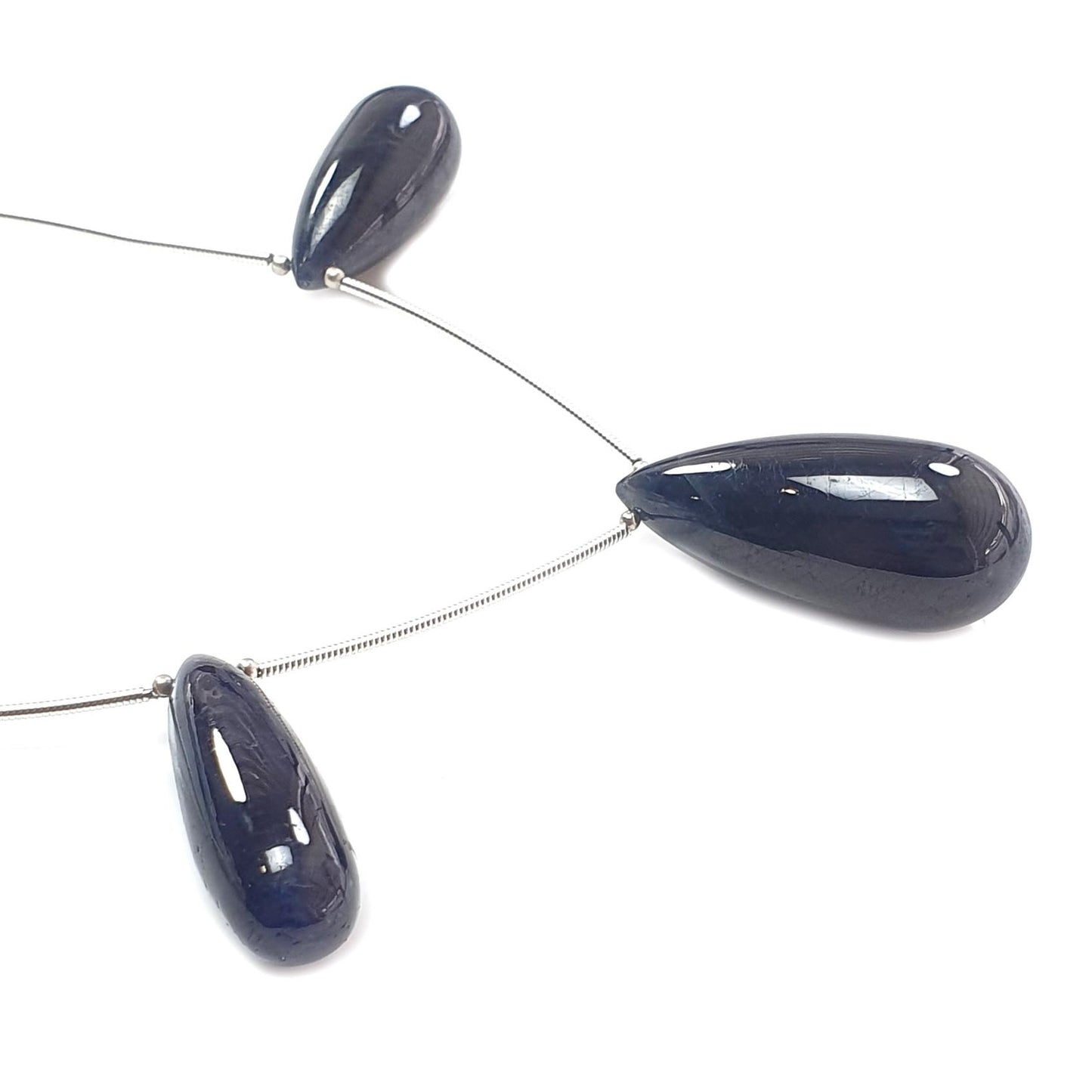 Blue Sapphire Smooth Loose Beads: 128.50cts Natural Untreated Sapphire Plain Teardrops 925 Silver Beads 26mm - 32mm September Birthstone