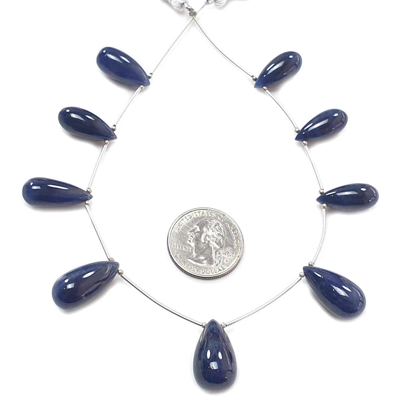 Blue Sapphire Smooth Loose Beads: 183.85cts Natural Untreated Sapphire Plain Teardrops 925 Silver Beads 20mm - 22mm September Birthstone