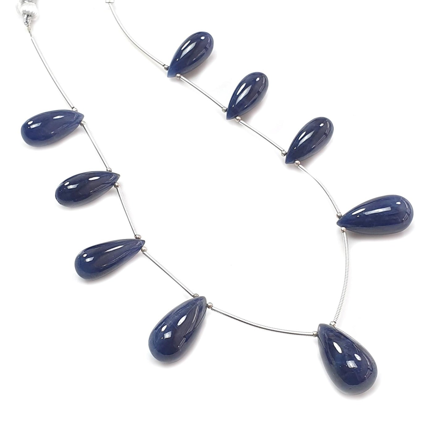 Blue Sapphire Smooth Loose Beads: 183.85cts Natural Untreated Sapphire Plain Teardrops 925 Silver Beads 20mm - 22mm September Birthstone