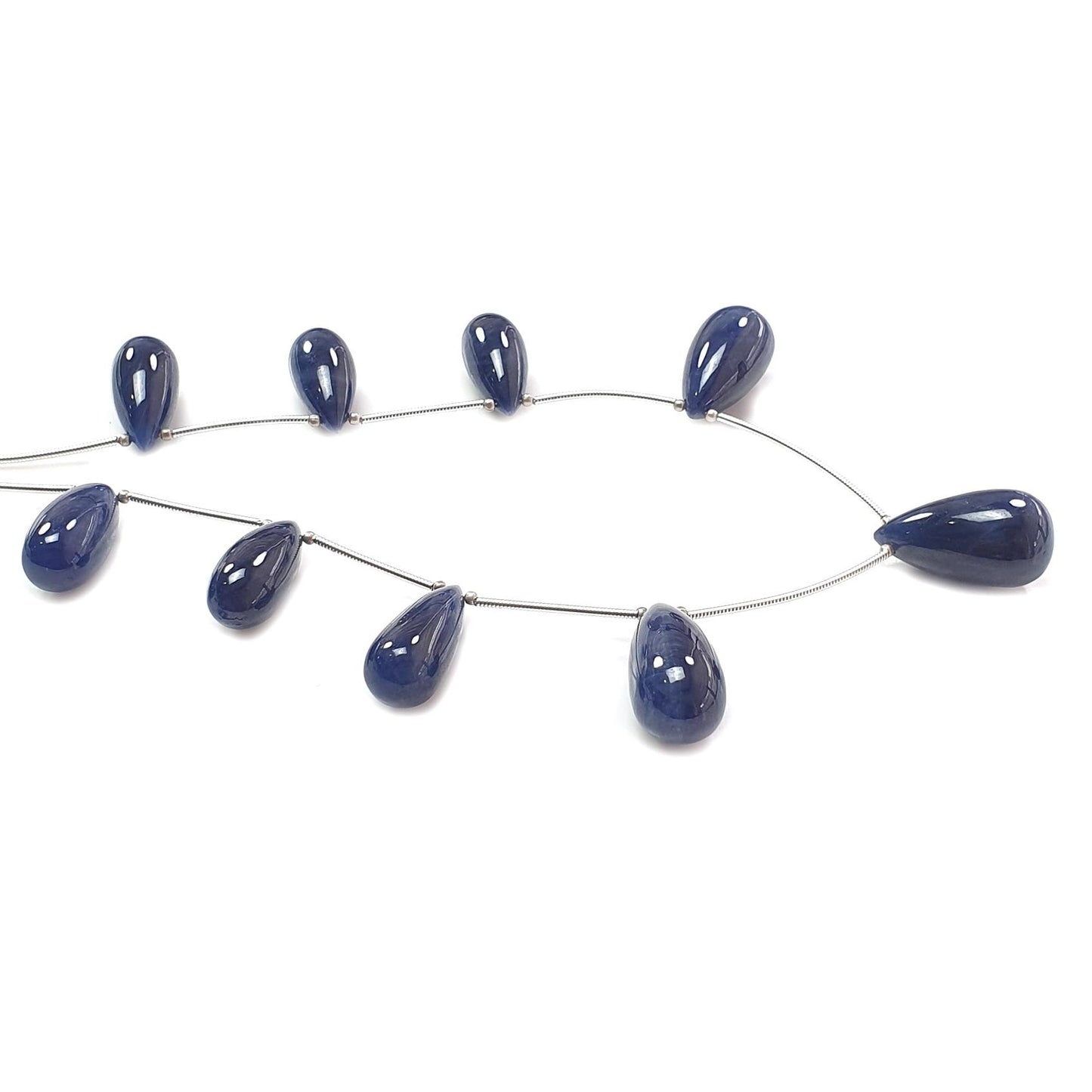 Blue Sapphire Smooth Loose Beads: 183.85cts Natural Untreated Sapphire Plain Teardrops 925 Silver Beads 20mm - 22mm September Birthstone
