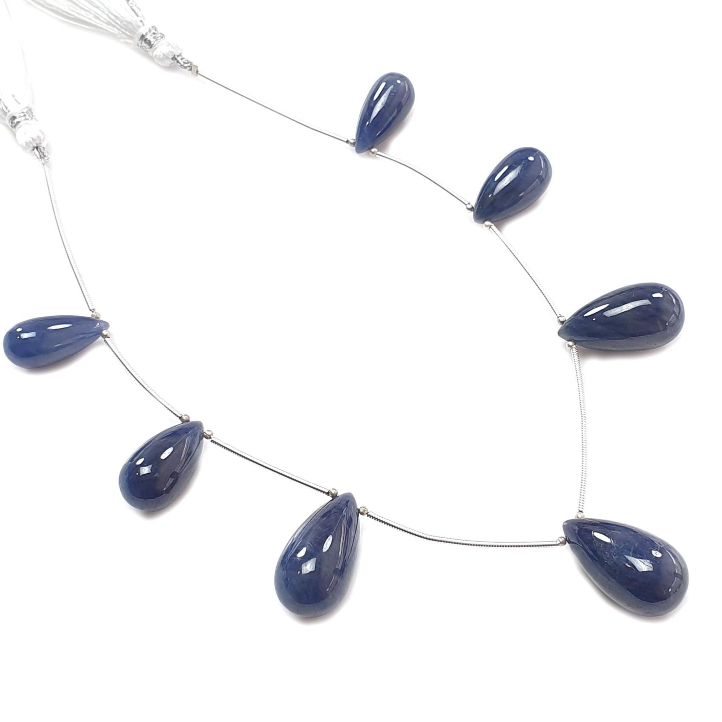 Blue Sapphire Smooth Loose Beads: 189.00cts Natural Untreated Sapphire Plain Teardrops 925 Silver Beads 19mm - 24mm September Birthstone