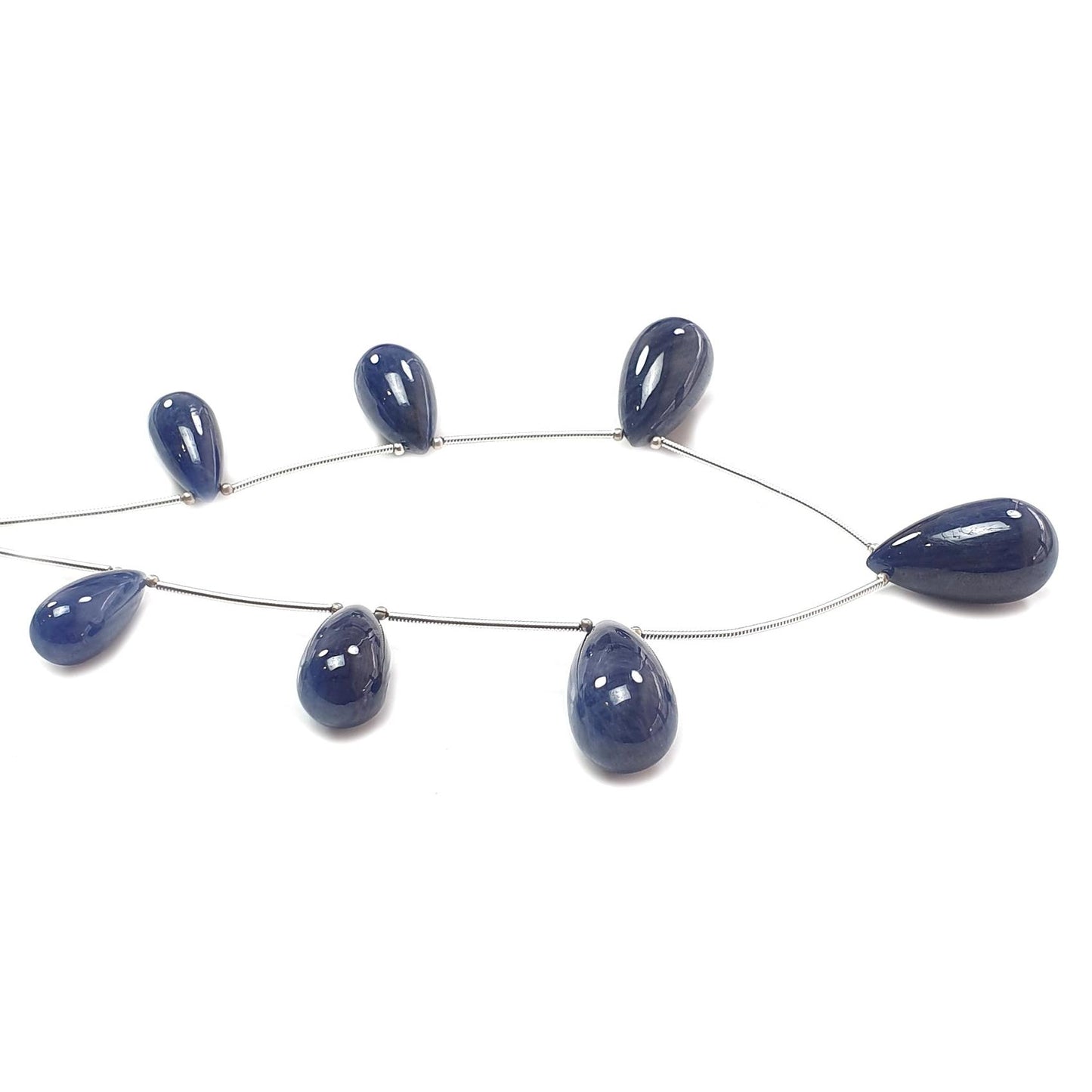 Blue Sapphire Smooth Loose Beads: 189.00cts Natural Untreated Sapphire Plain Teardrops 925 Silver Beads 19mm - 24mm September Birthstone