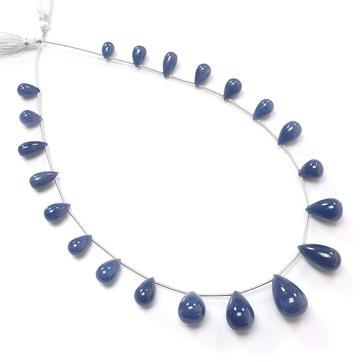 Blue Sapphire Smooth Loose Beads: 256.00cts Natural Untreated Sapphire Plain Teardrops 925 Silver Beads 10mm - 21mm September Birthstone