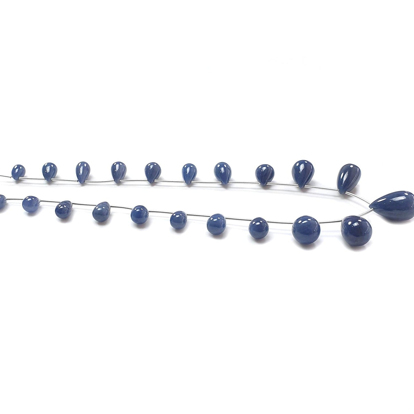 Blue Sapphire Smooth Loose Beads: 256.00cts Natural Untreated Sapphire Plain Teardrops 925 Silver Beads 10mm - 21mm September Birthstone