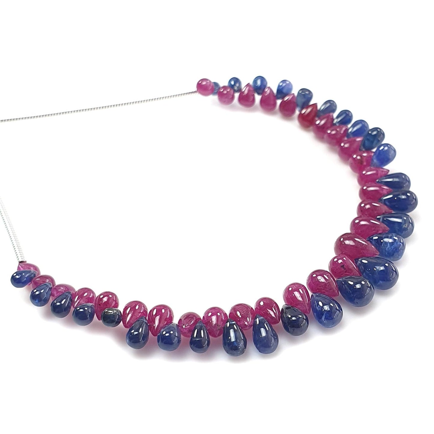 Blue Sapphire, Ruby Smooth Loose Beads: 28.40cts Natural Untreated Sapphire Plain Teardrop Beads 4mm - 7mm 4.5" Strand September Birthstone