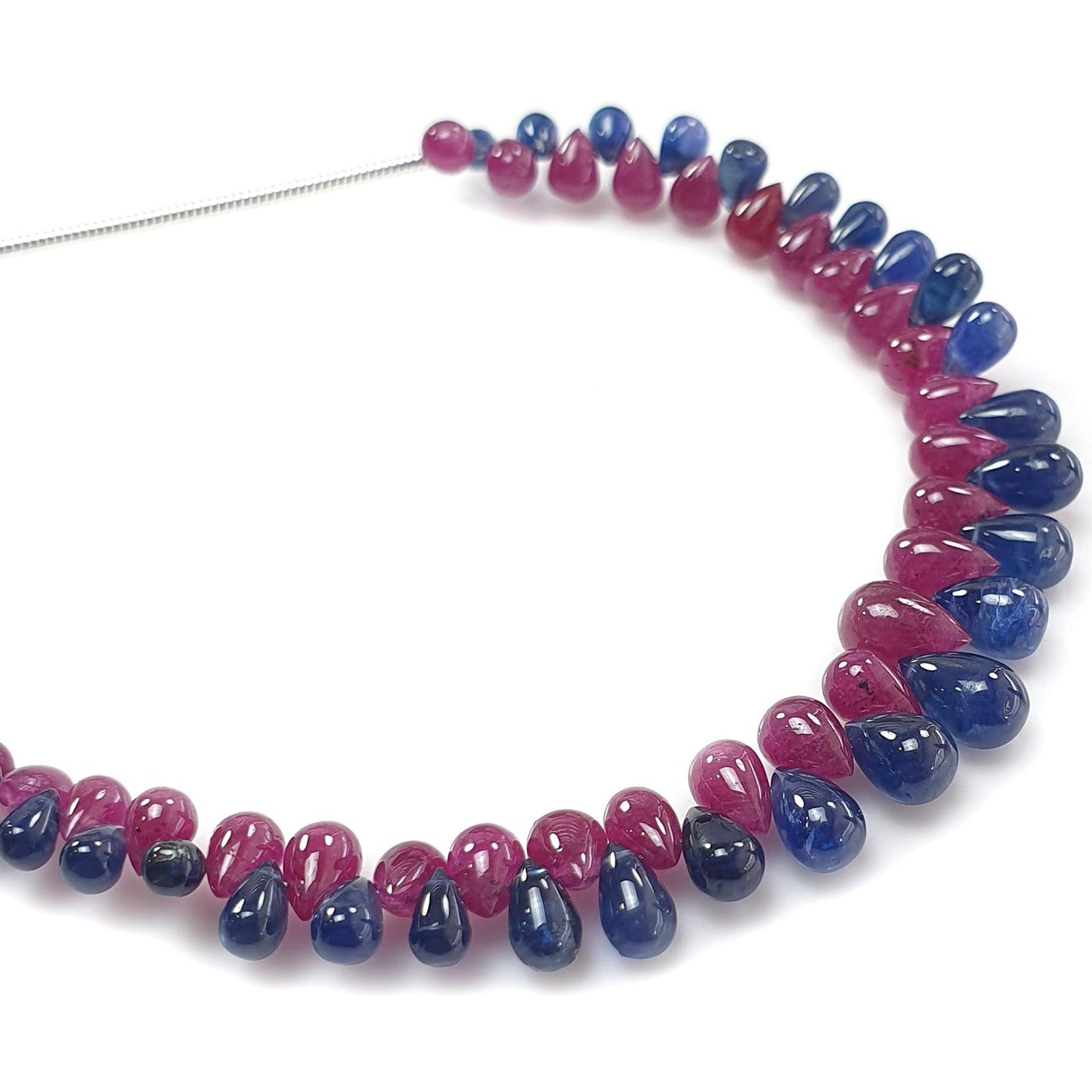 Blue Sapphire, Ruby Smooth Loose Beads: 28.40cts Natural Untreated Sapphire Plain Teardrop Beads 4mm - 7mm 4.5" Strand September Birthstone