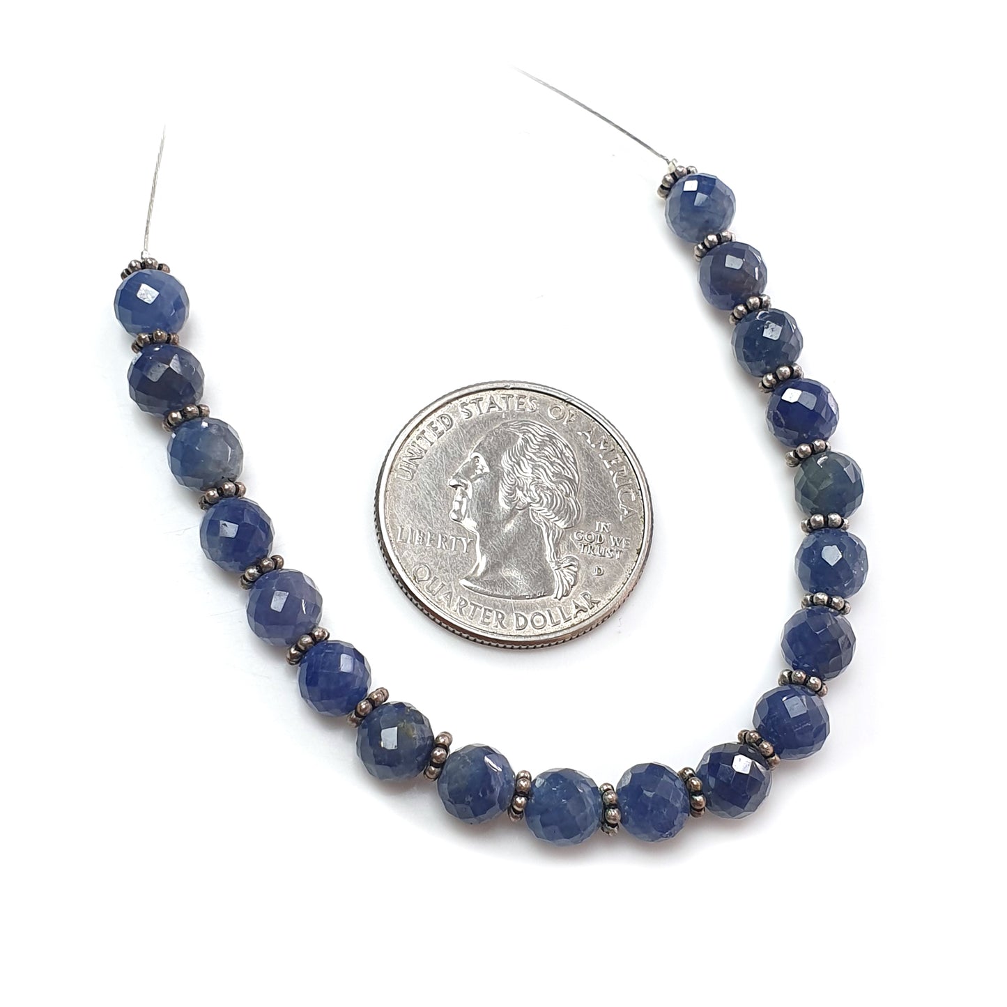 53.40cts Natural Untreated Blue Sapphire Round Faceted Beads 6.5mm 5.25" Strand September Birthstone