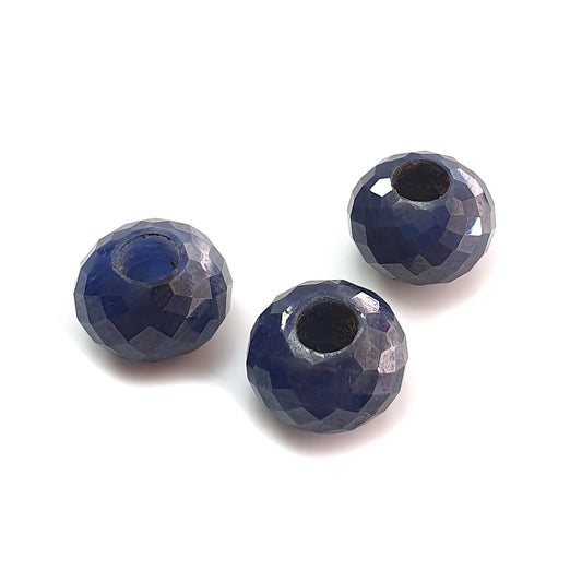 blue sapphire beads round shape checker cut