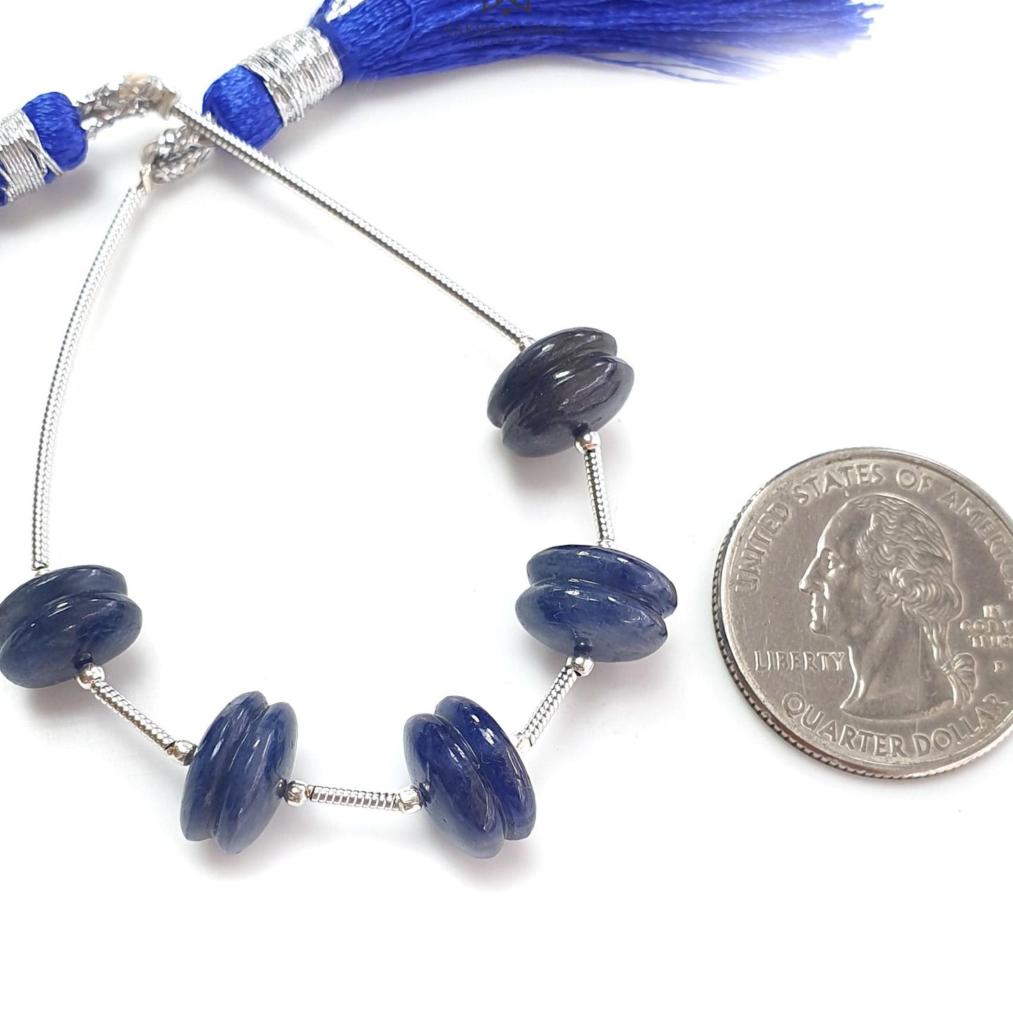 Blue Sapphire Rondelle Loose Beads: 38.60cts Natural Untreated Sapphire Checker Cut Faceted 925 Sterling Silver Beads 10mm