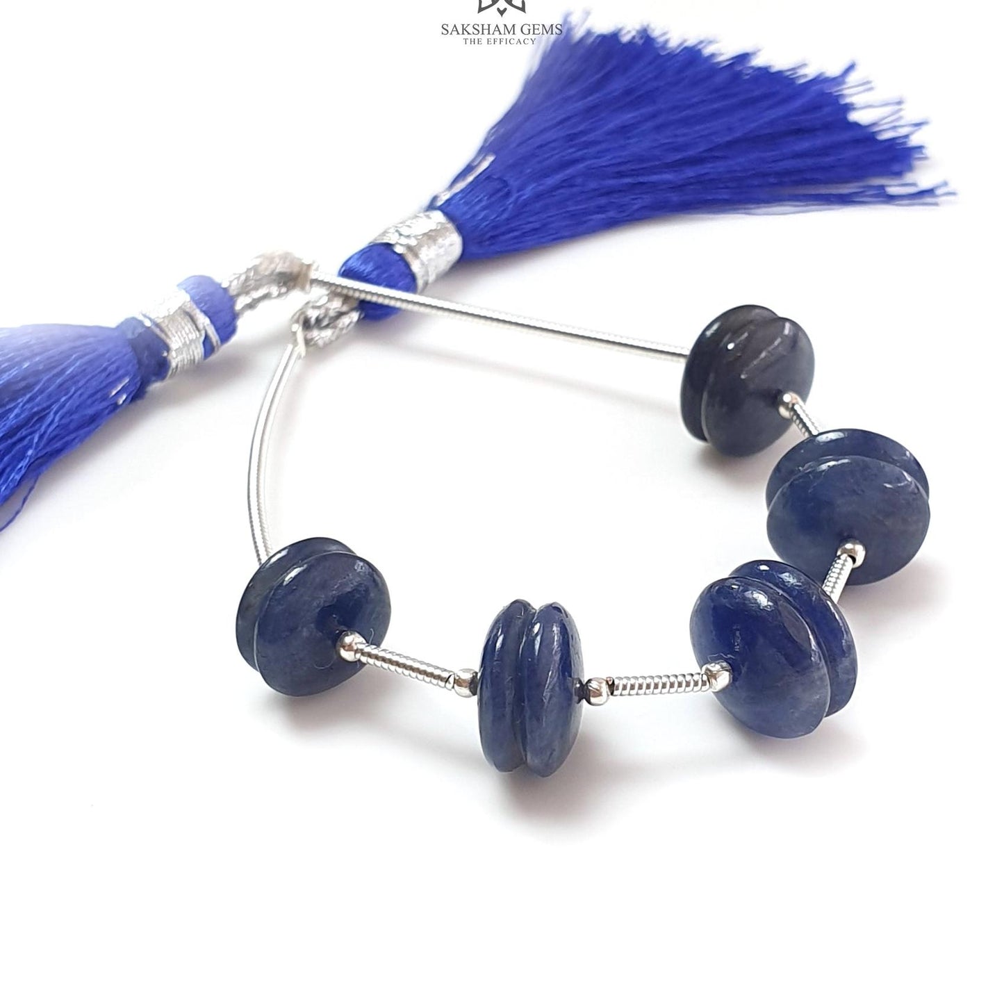 Blue Sapphire Rondelle Loose Beads: 38.60cts Natural Untreated Sapphire Checker Cut Faceted 925 Sterling Silver Beads 10mm