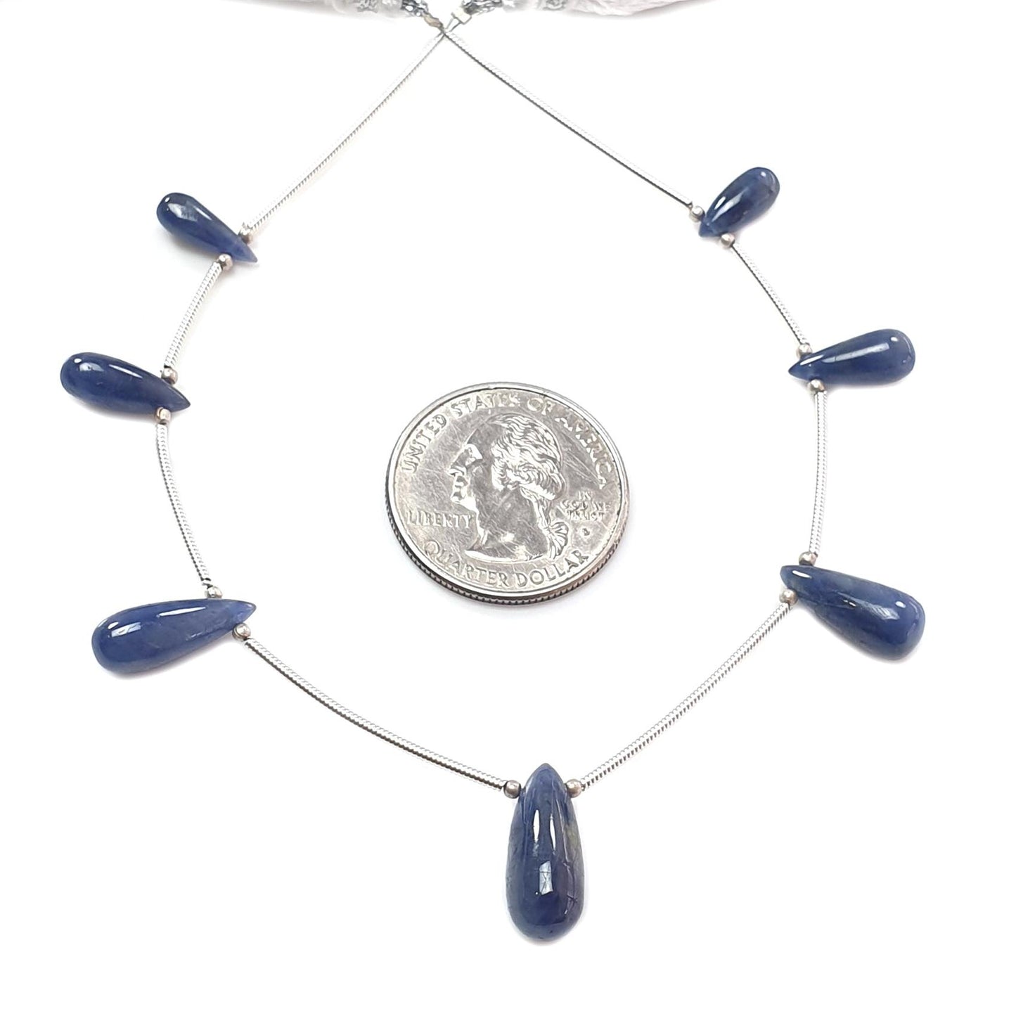 Blue Sapphire Smooth Loose Beads: 30.50cts Natural Untreated Sapphire Plain Teardrops 925 Silver Beads 11mm - 16mm September Birthstone