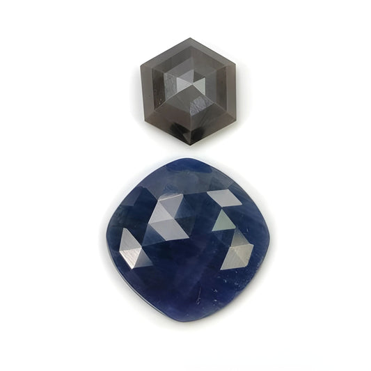 blue sapphire pear, hexagon rose cut