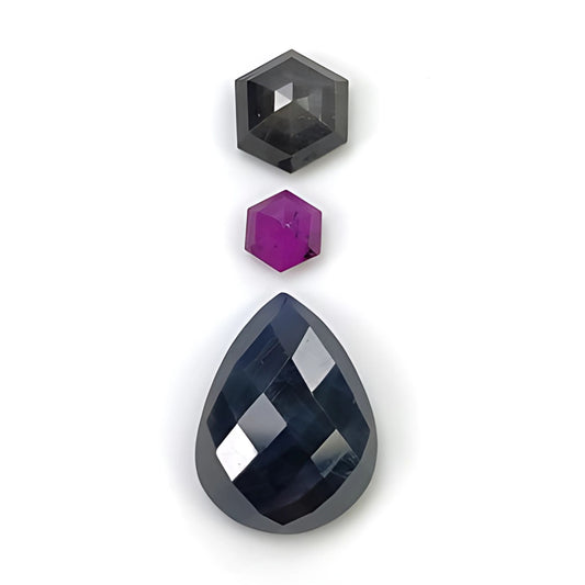 sapphire pear & hexagon rose cut