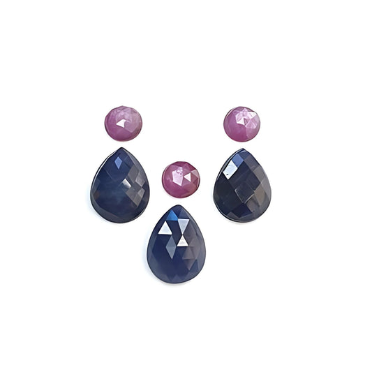 blue, pink sapphire pear & round rose cut