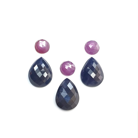 blue, pink sapphire pear rose cut