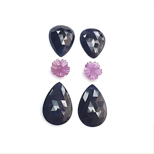sapphire pear, round rose cut