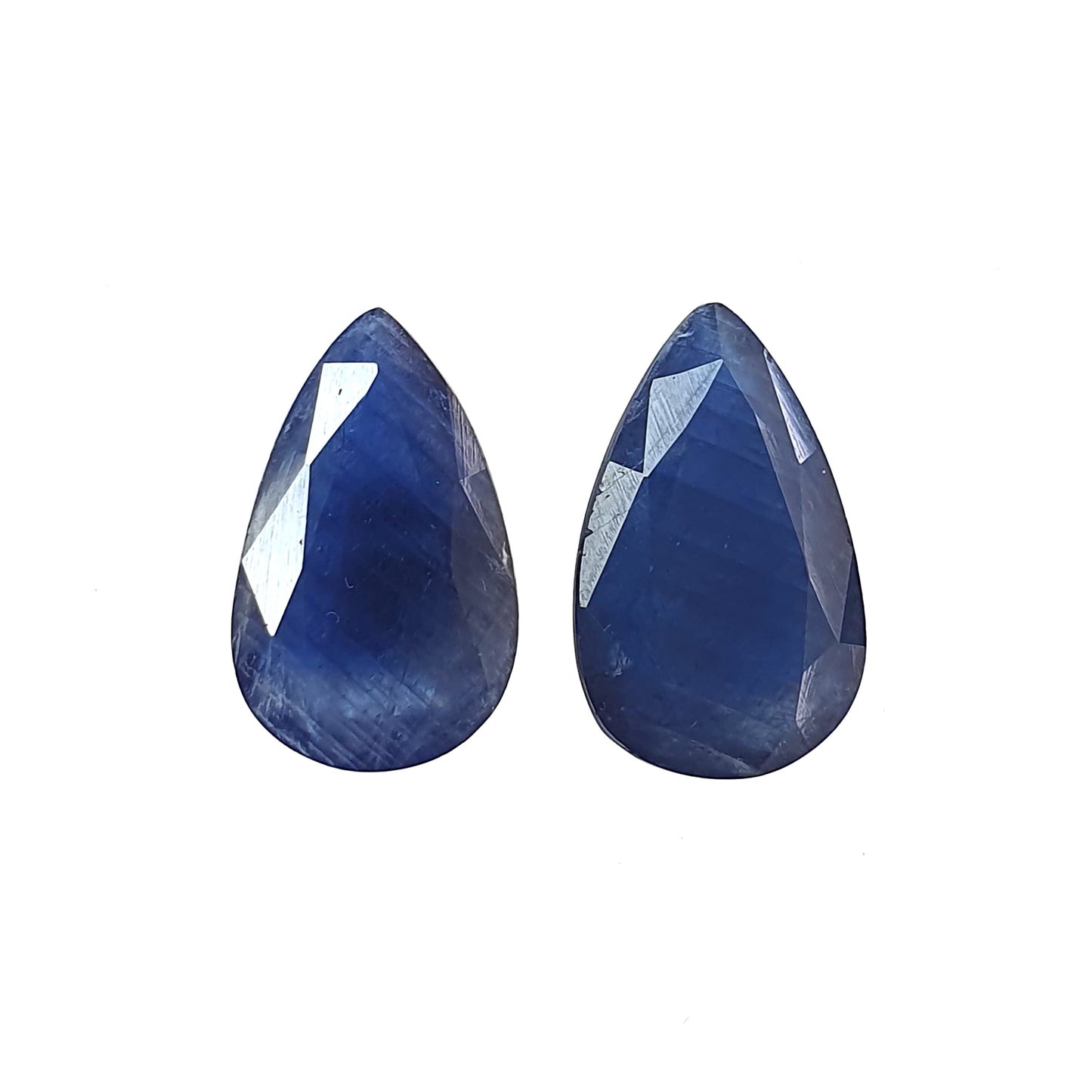 Blue Sapphire Gemstone Fancy Cut : 17.10cts Natural Untreated  Sapphire Both Side Faceted Pear Shape 17*10mm - 18*11mm 2pcs for Jewelry Set
