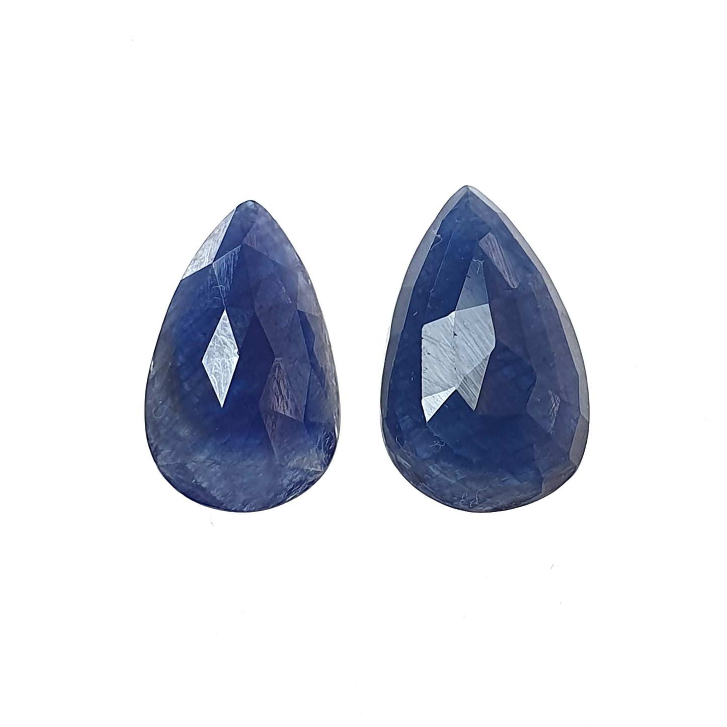 Blue Sapphire Gemstone Fancy Cut : 17.10cts Natural Untreated  Sapphire Both Side Faceted Pear Shape 17*10mm - 18*11mm 2pcs for Jewelry Set