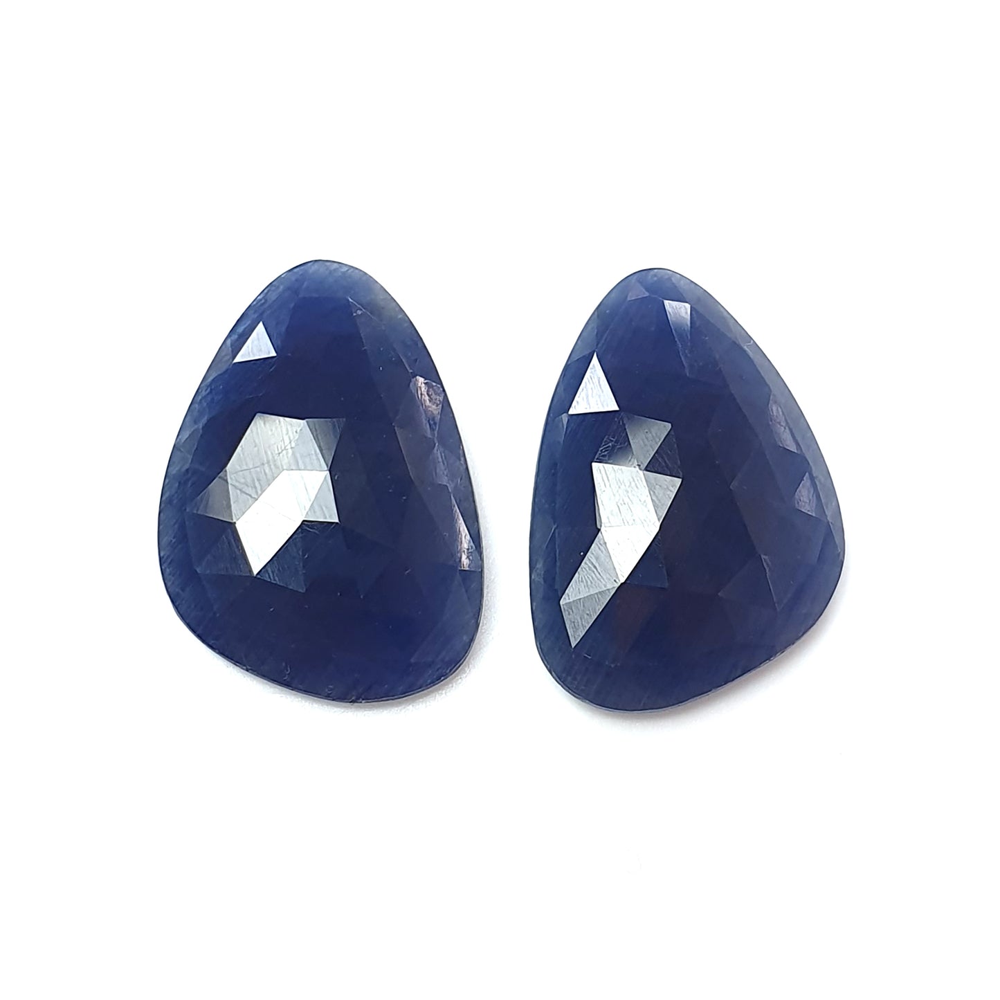 Blue Sapphire Gemstone Rose Cut : 33.40ctsNatural Untreated  Sapphire Both Side Faceted Uneven Shape Pair 23*16mm For Jewelry