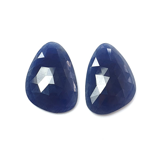 Blue Sapphire Gemstone Rose Cut : 33.40ctsNatural Untreated  Sapphire Both Side Faceted Uneven Shape Pair 23*16mm For Jewelry