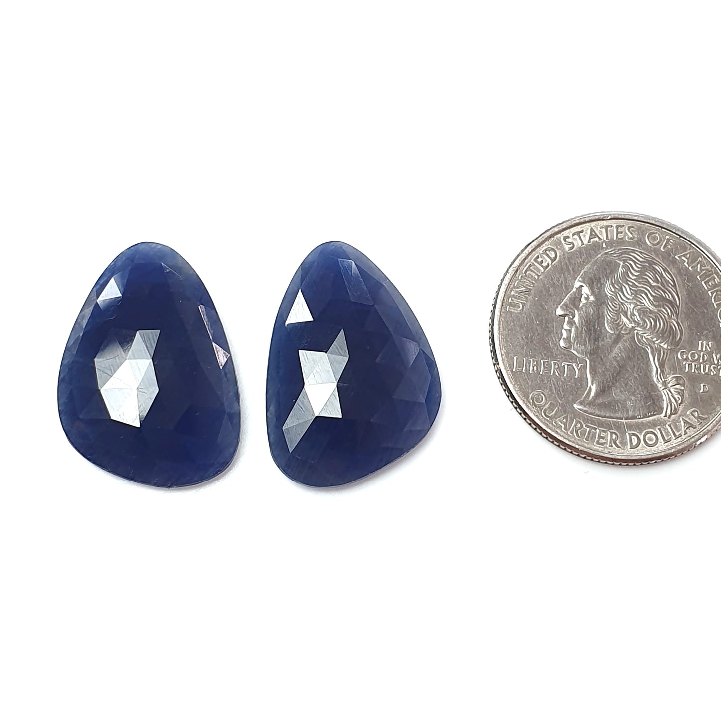 Blue Sapphire Gemstone Rose Cut : 33.40ctsNatural Untreated  Sapphire Both Side Faceted Uneven Shape Pair 23*16mm For Jewelry