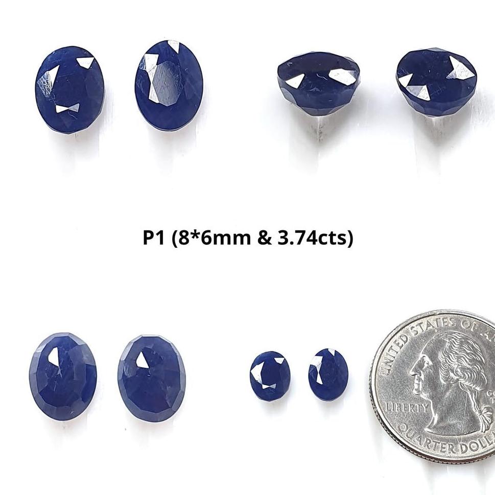 Blue Sapphire Oval Faceted Cut: 3.74cts Natural Untreated Unheated Sapphire Oval Shape Pair For Jewelry 8*6mm