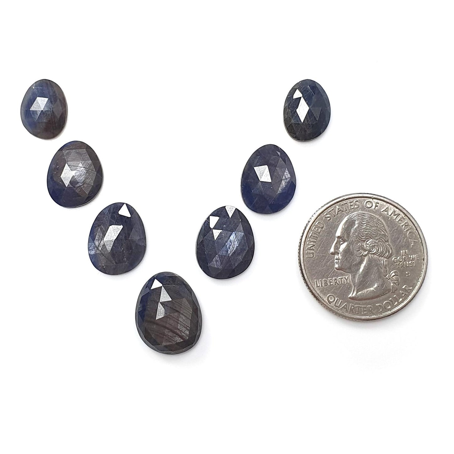 Blue, Silver Sheen Sapphire Gemstone Rose Cut Slices: 37.70cts Natural Untreated Sapphire Egg Shape 11*9mm - 15.5*13mm 7pcs Lot for Jewelry
