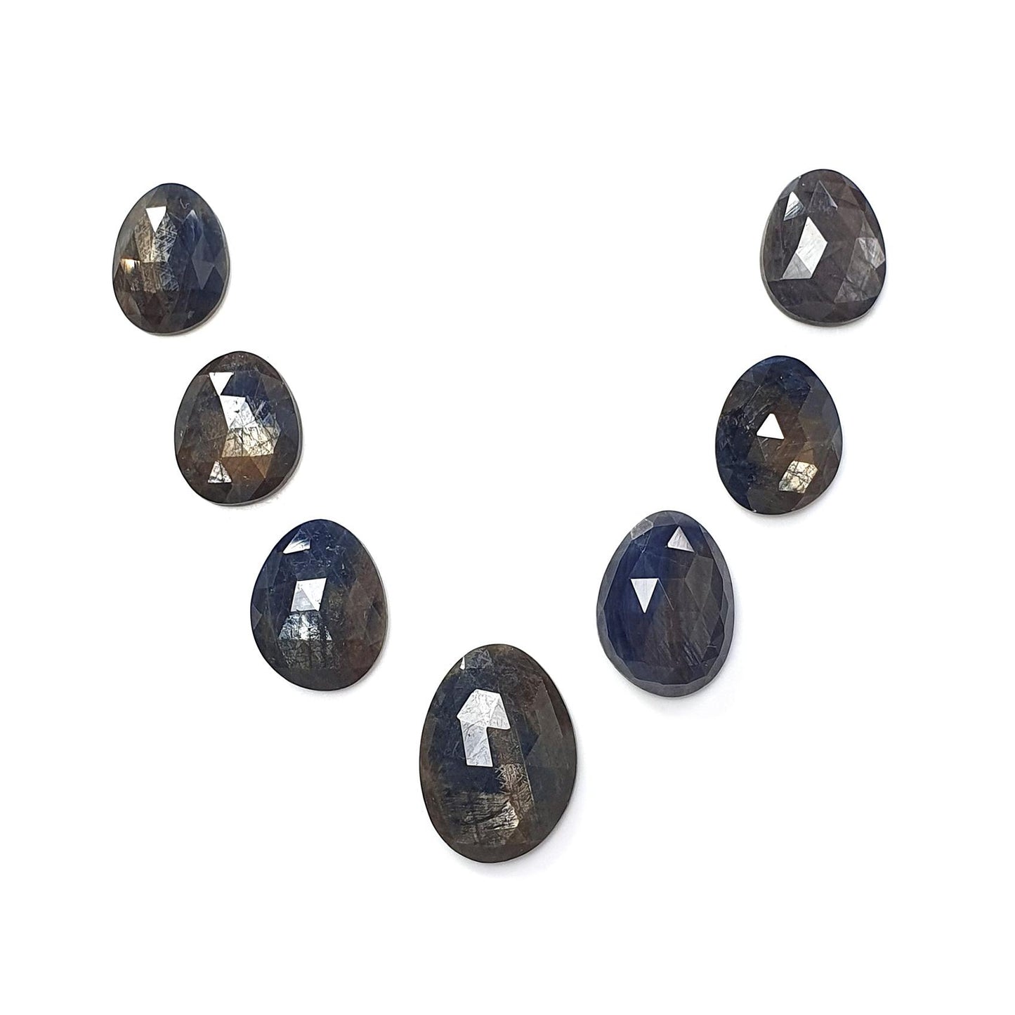 Blue, Golden Sheen Sapphire Gemstone Rose Cut Slices: 53.20cts Natural Untreated Sapphire Egg Shape 14*11mm - 20*14mm 7pcs Lot for Jewelry