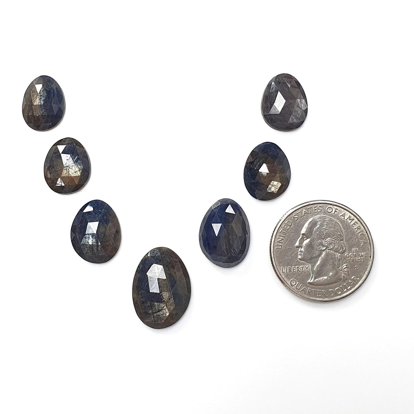 Blue, Golden Sheen Sapphire Gemstone Rose Cut Slices: 53.20cts Natural Untreated Sapphire Egg Shape 14*11mm - 20*14mm 7pcs Lot for Jewelry