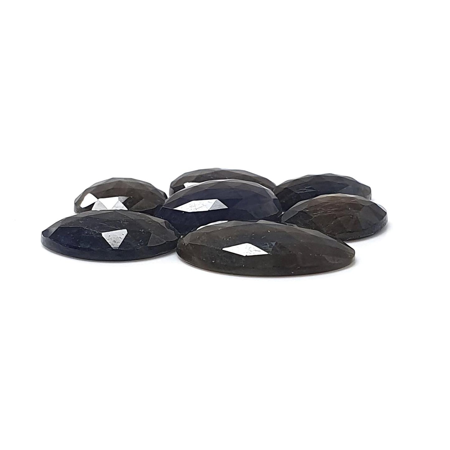 Blue, Golden Sheen Sapphire Gemstone Rose Cut Slices: 53.20cts Natural Untreated Sapphire Egg Shape 14*11mm - 20*14mm 7pcs Lot for Jewelry