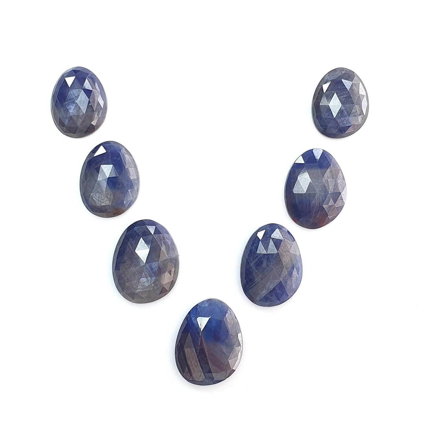 Blue, Silver Sheen Sapphire Gemstone Rose Cut Slices: 70.00cts Natural Untreated Sapphire Egg Shape 15.5*12mm - 19*15mm 7pcs Lot for Jewelry