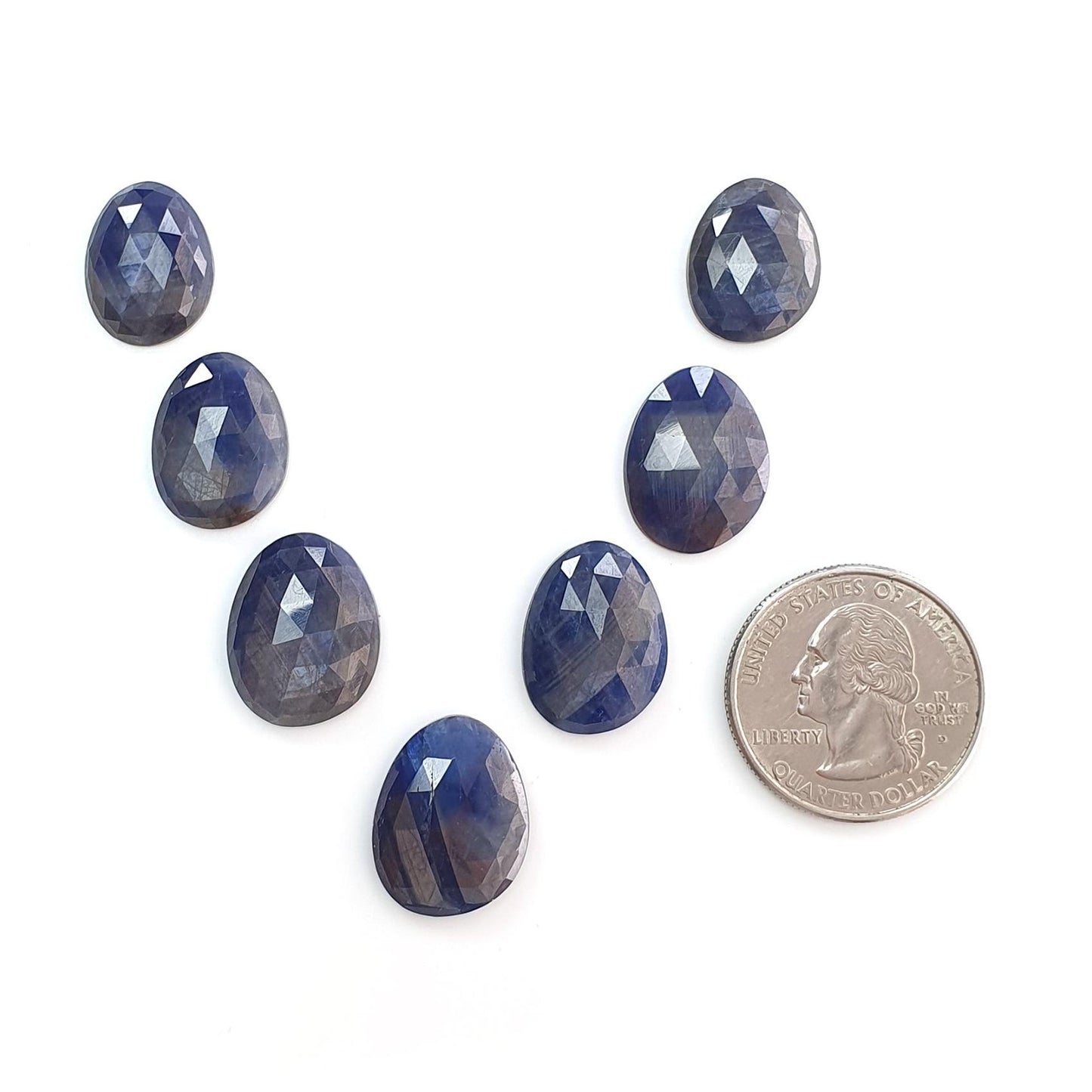 Blue, Silver Sheen Sapphire Gemstone Rose Cut Slices: 70.00cts Natural Untreated Sapphire Egg Shape 15.5*12mm - 19*15mm 7pcs Lot for Jewelry