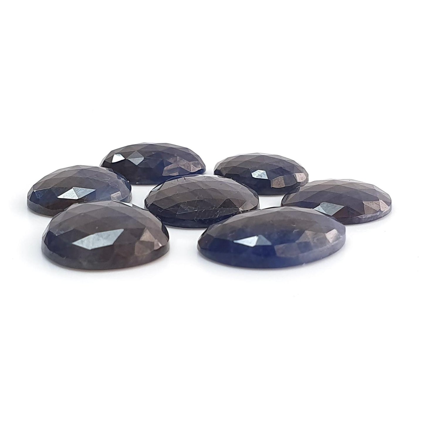 Blue, Silver Sheen Sapphire Gemstone Rose Cut Slices: 70.00cts Natural Untreated Sapphire Egg Shape 15.5*12mm - 19*15mm 7pcs Lot for Jewelry
