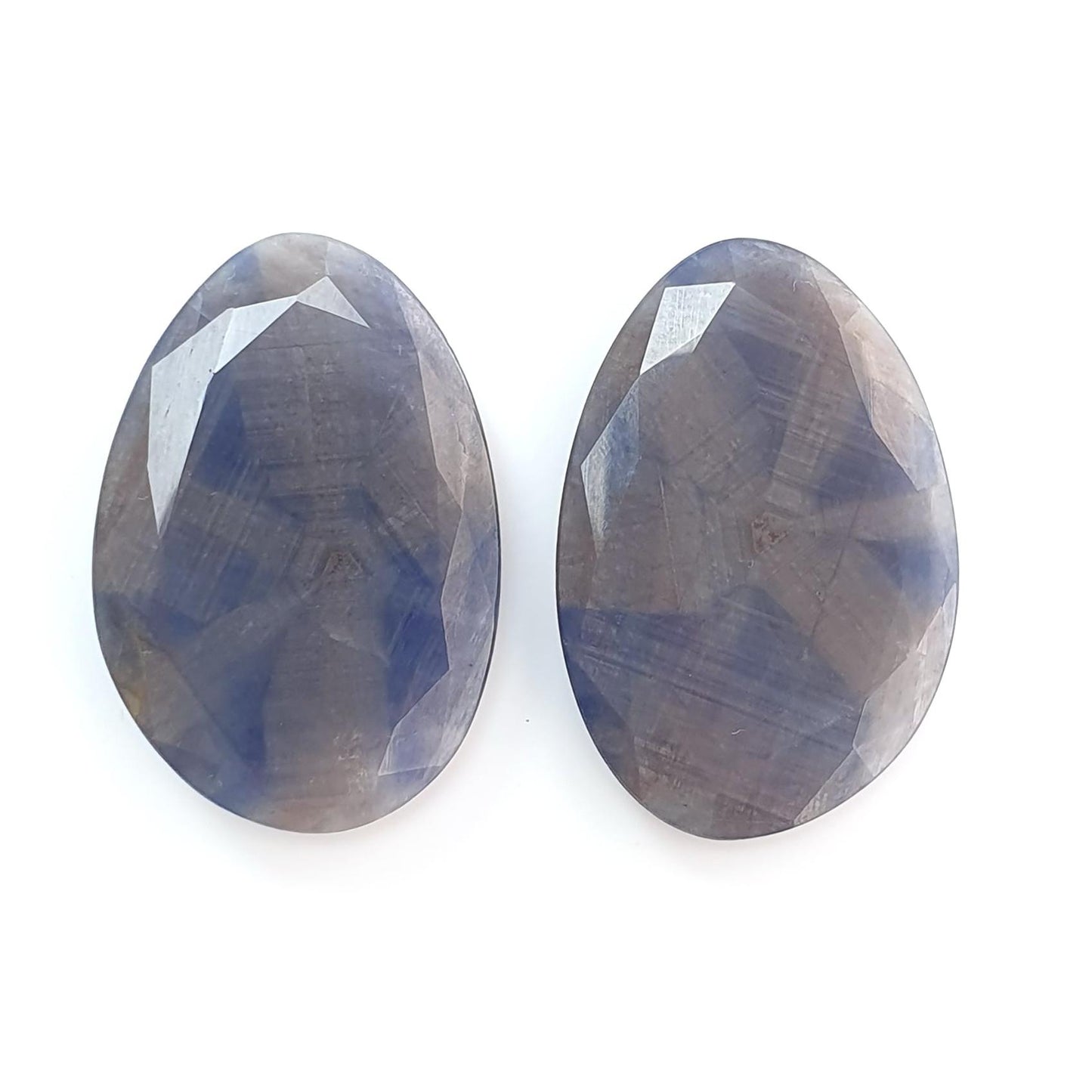 Blue, Silver Sapphire Gemstone Trapiche Faceted Cut: 90.00cts Natural Untreated Sapphire Egg Shape 36*24mm Pair September Birthstone