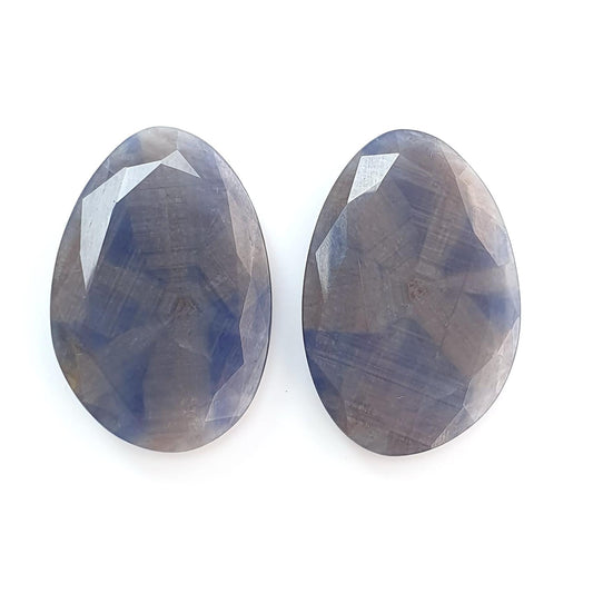 Blue, Silver Sapphire Gemstone Trapiche Faceted Cut: 90.00cts Natural Untreated Sapphire Egg Shape 36*24mm Pair September Birthstone