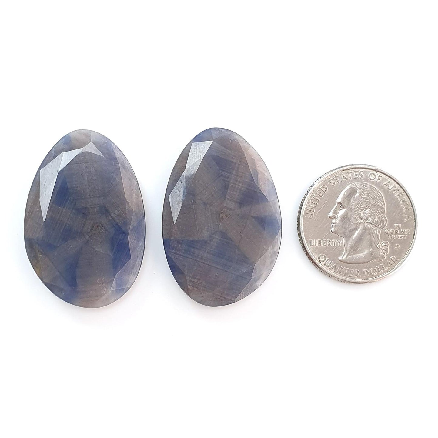 Blue, Silver Sapphire Gemstone Trapiche Faceted Cut: 90.00cts Natural Untreated Sapphire Egg Shape 36*24mm Pair September Birthstone