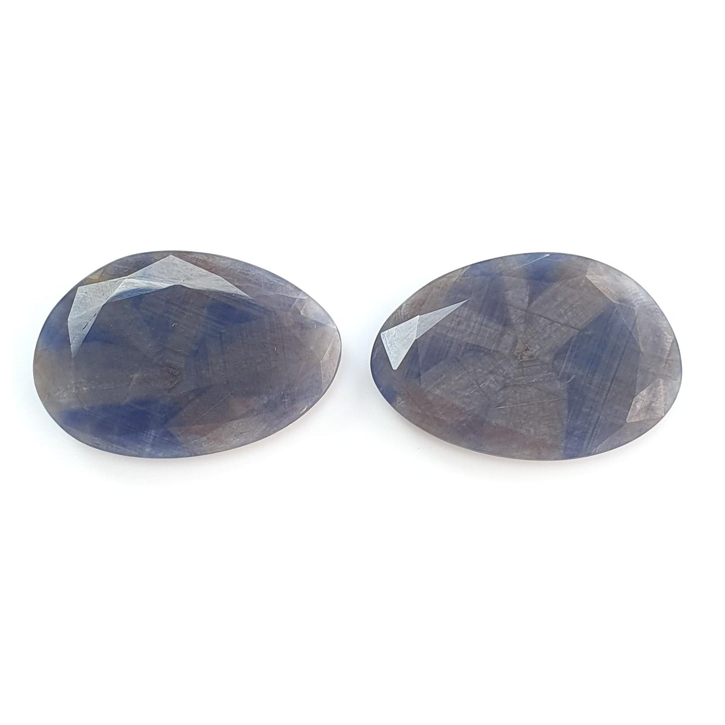 Blue, Silver Sapphire Gemstone Trapiche Faceted Cut: 90.00cts Natural Untreated Sapphire Egg Shape 36*24mm Pair September Birthstone