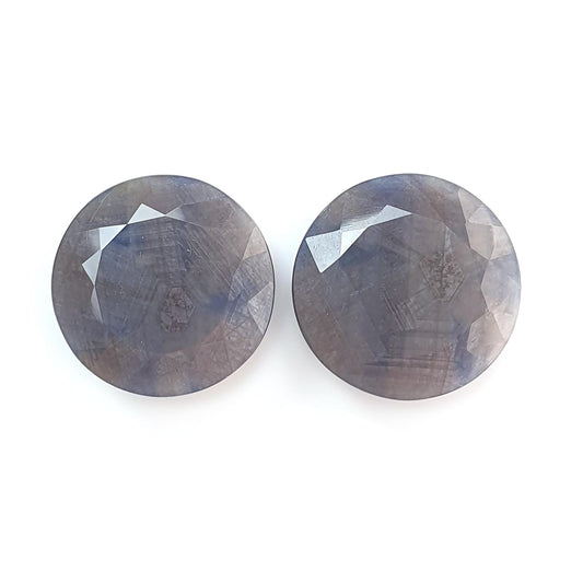 Blue, Silver Sapphire Gemstone Trapiche Faceted Cut: 94.00cts Natural Untreated Sapphire Round Shape 26mm Pair September Birthstone