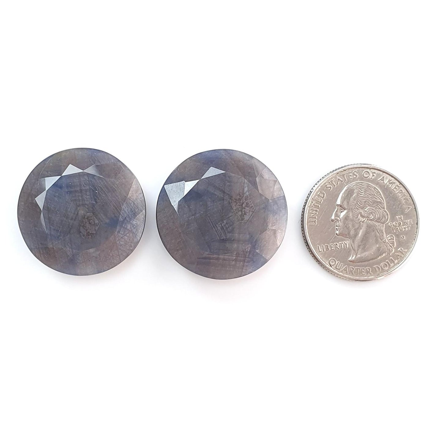 Blue, Silver Sapphire Gemstone Trapiche Faceted Cut: 94.00cts Natural Untreated Sapphire Round Shape 26mm Pair September Birthstone