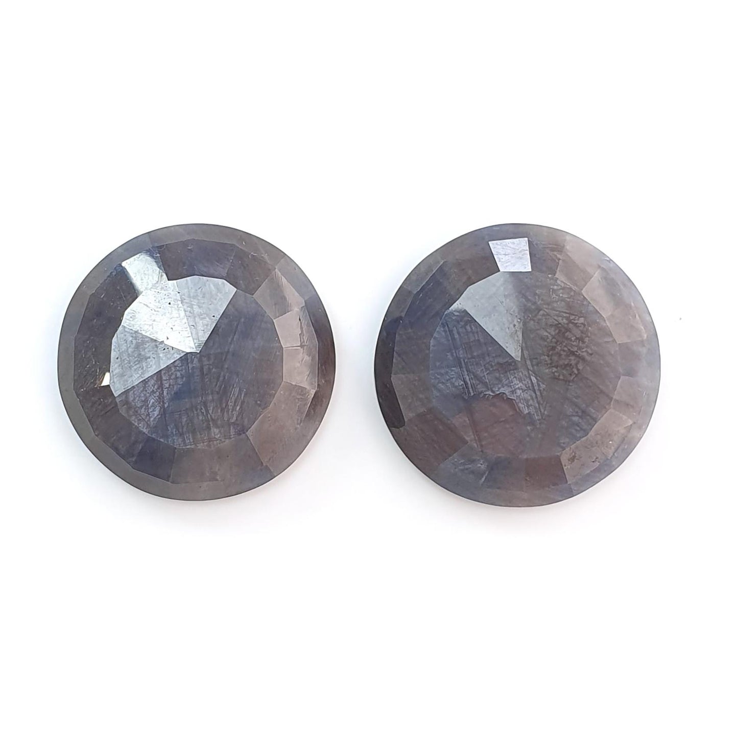 Blue, Silver Sapphire Gemstone Trapiche Faceted Cut: 94.00cts Natural Untreated Sapphire Round Shape 26mm Pair September Birthstone