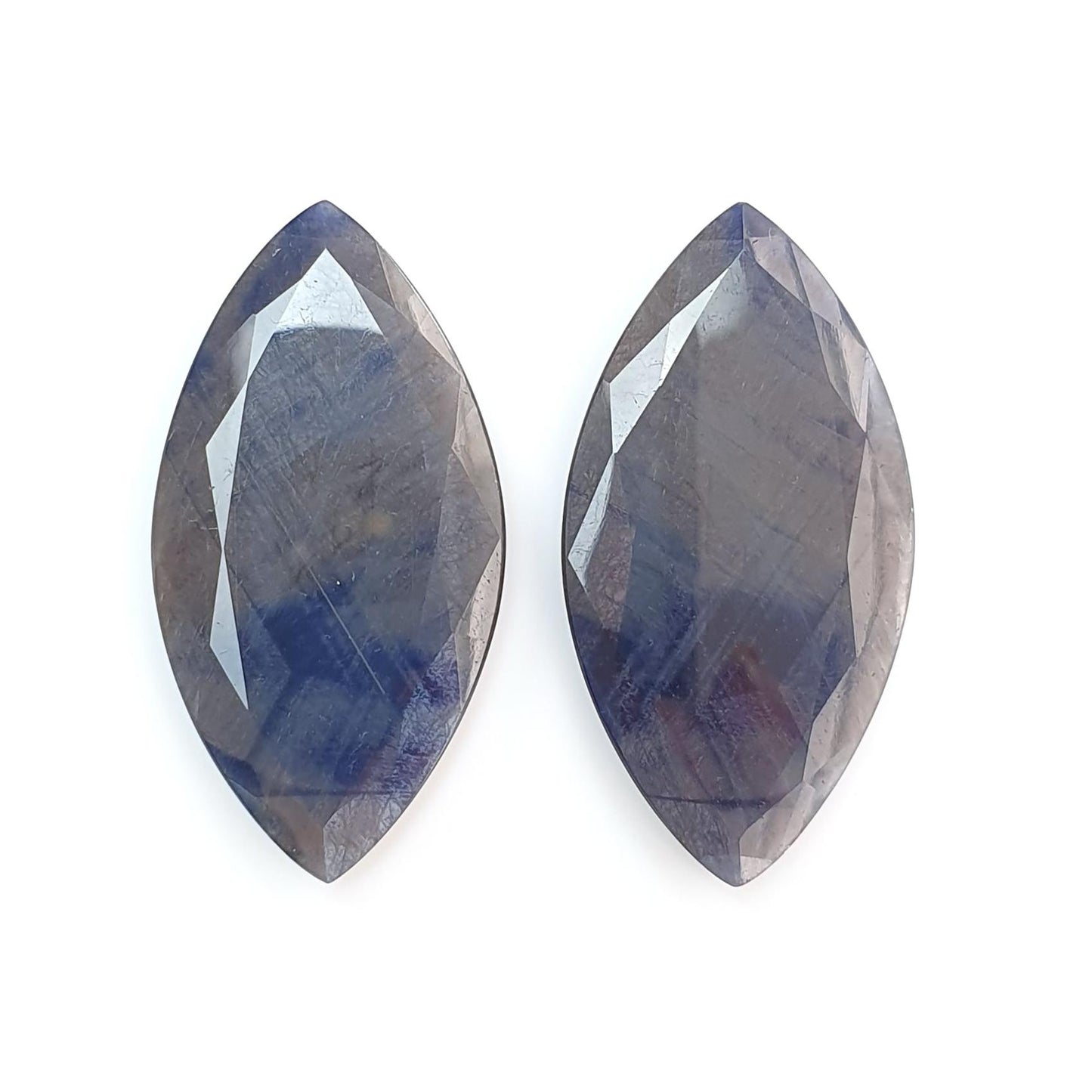 Blue, Silver Sapphire Gemstone Faceted Cut: 95.00cts Natural Untreated Sapphire Marquise Shape 46*24mm Pair September Birthstone