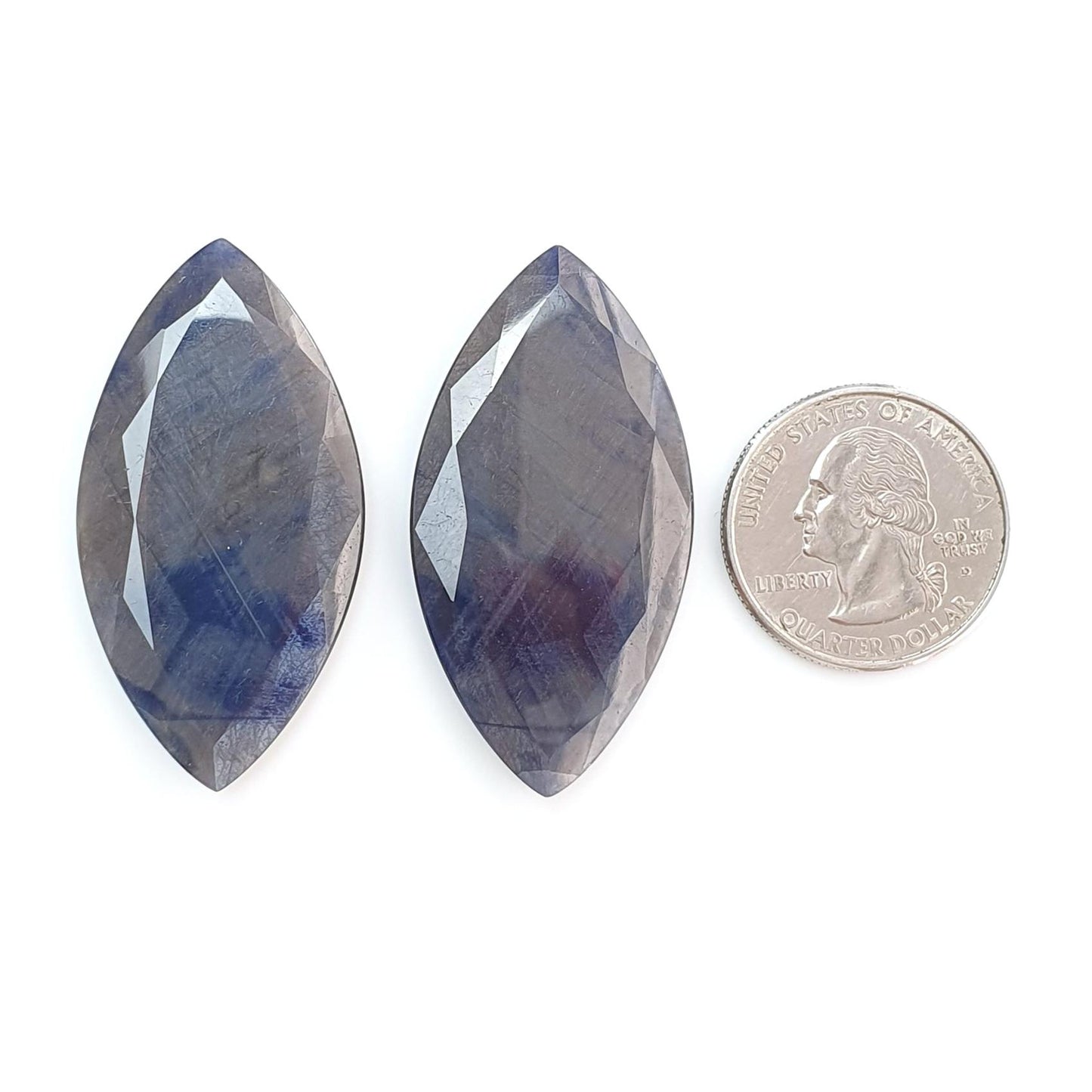 Blue, Silver Sapphire Gemstone Faceted Cut: 95.00cts Natural Untreated Sapphire Marquise Shape 46*24mm Pair September Birthstone